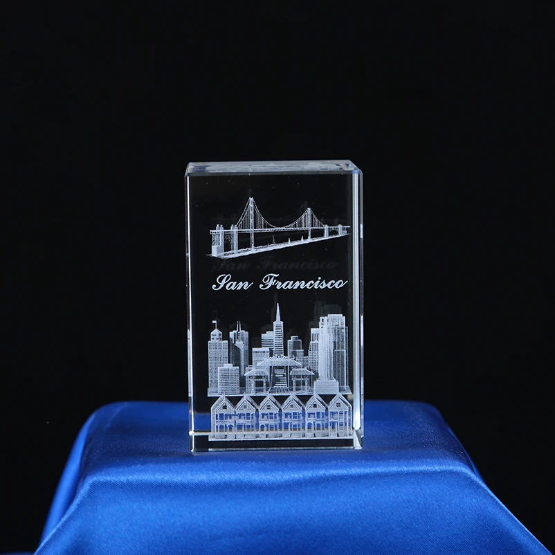 Factory direct wholesale customize 3d Laser Engraving crystal k9 glass cube customize building souvenir
