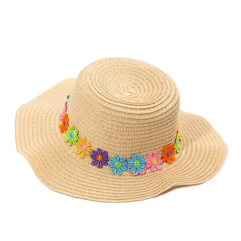 Summer children treasure colorful flower rolled straw hat outdoor holiday sunshade protection beach sun hat
