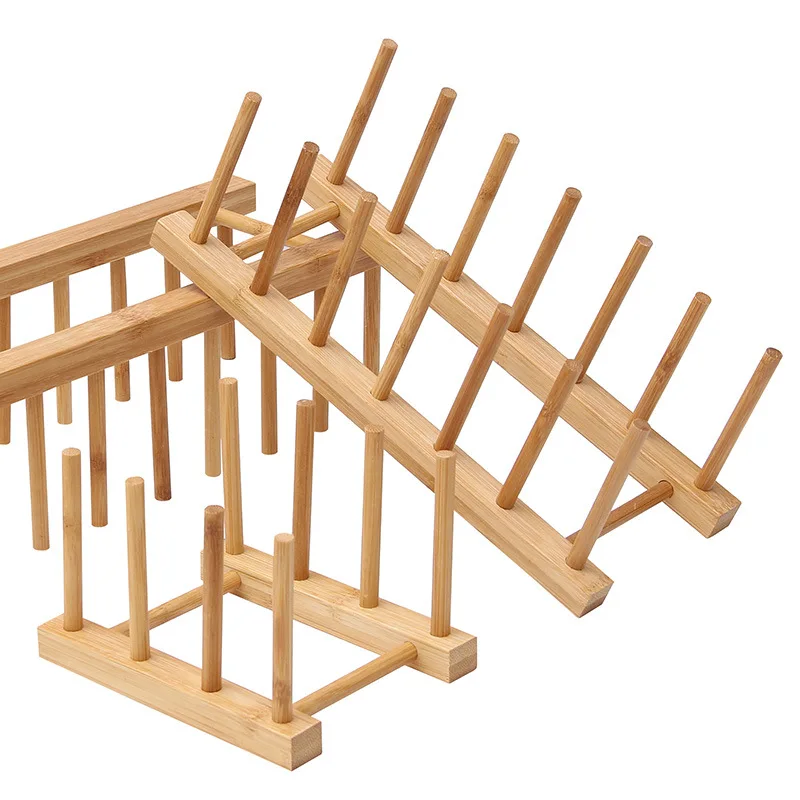 Bamboo Dish Rack Holder Plate Bowl Cup Book Pot Lid Cutting Board Drying Rack Stand Drainer Storage Organizer