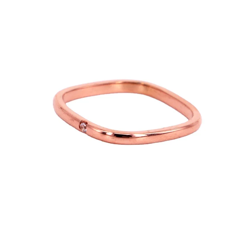  Simple Dainty Minimalist Women Jewelry Square Rectangle Shape Single CZ Stainless Steel Men Stackable Finger Band