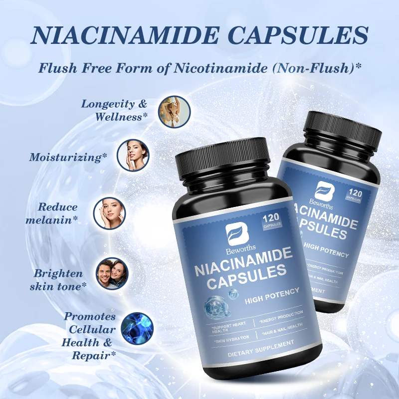 60 шт. Водорастворимые витамины группы B ниацин Ниацинамид капсула для здоровья кожи