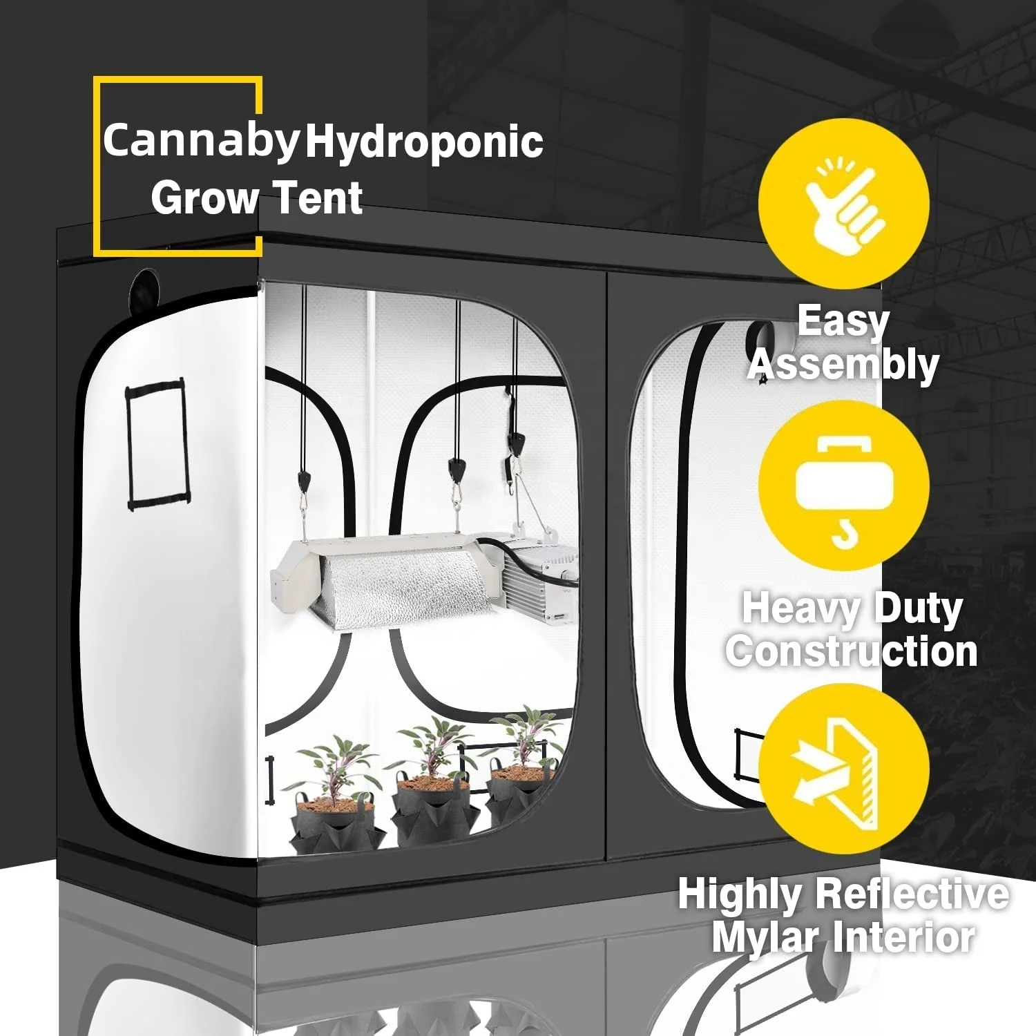 CANNABMALL 240x120x200cm Plant Tent 600D Growing Tent Reflective Oxford Cloth Hydroponic Tent Indoor Grow Room Grow Box