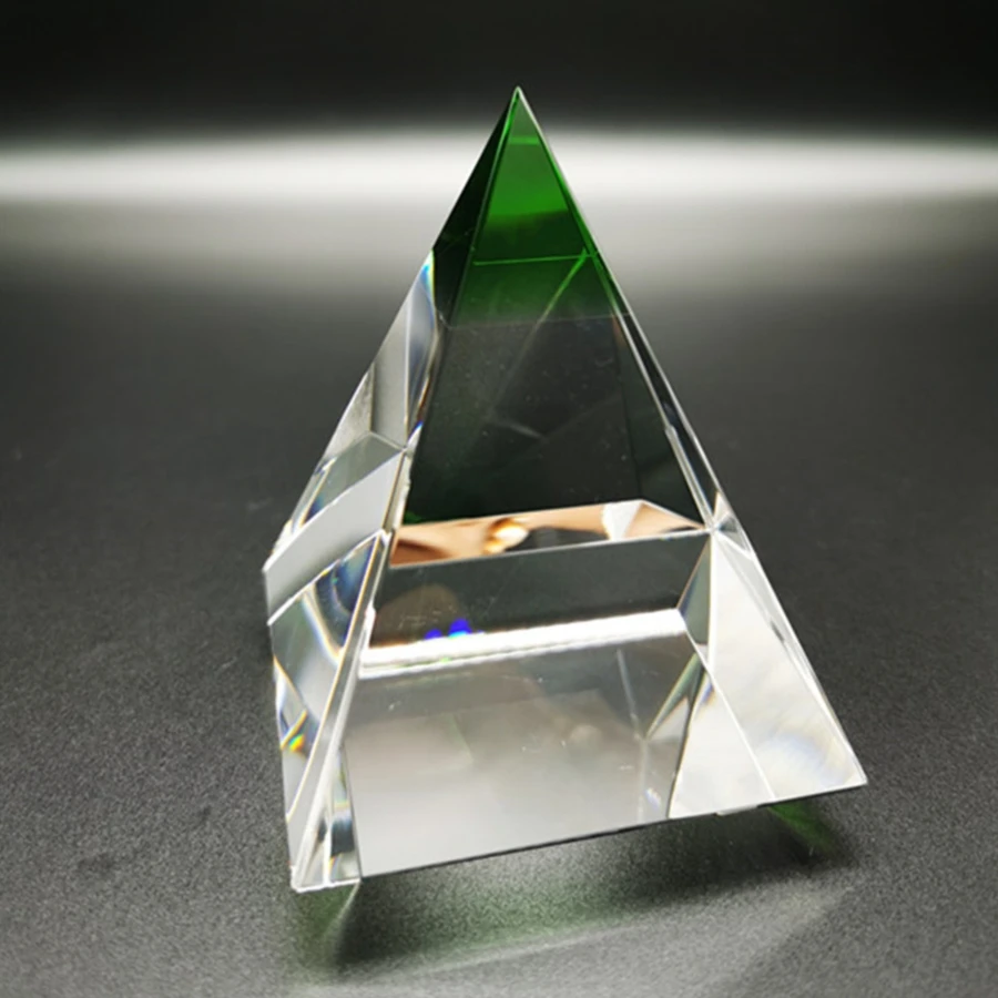 Engraved Item Creative Golden Triangle Crystal Award Trophy With Black Base