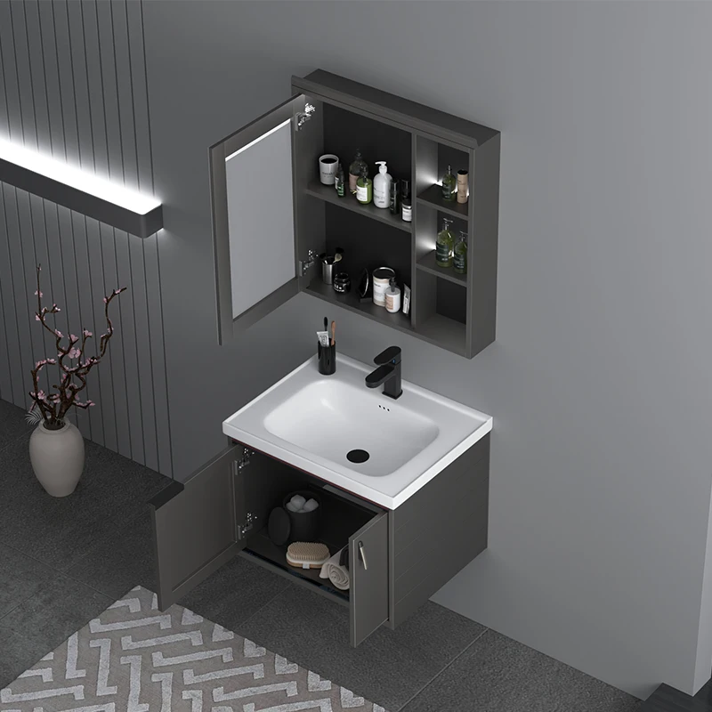 Modern European Design High Quality Wall Mount Bathroom Vanity Cabinet Set Aluminum Washbasin with Aluminum Carcase