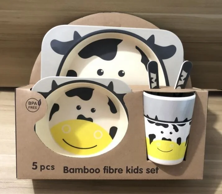 Bamboo Tableware Set Dinner Meal Set Plate Bowl Cup Fork & Spoon