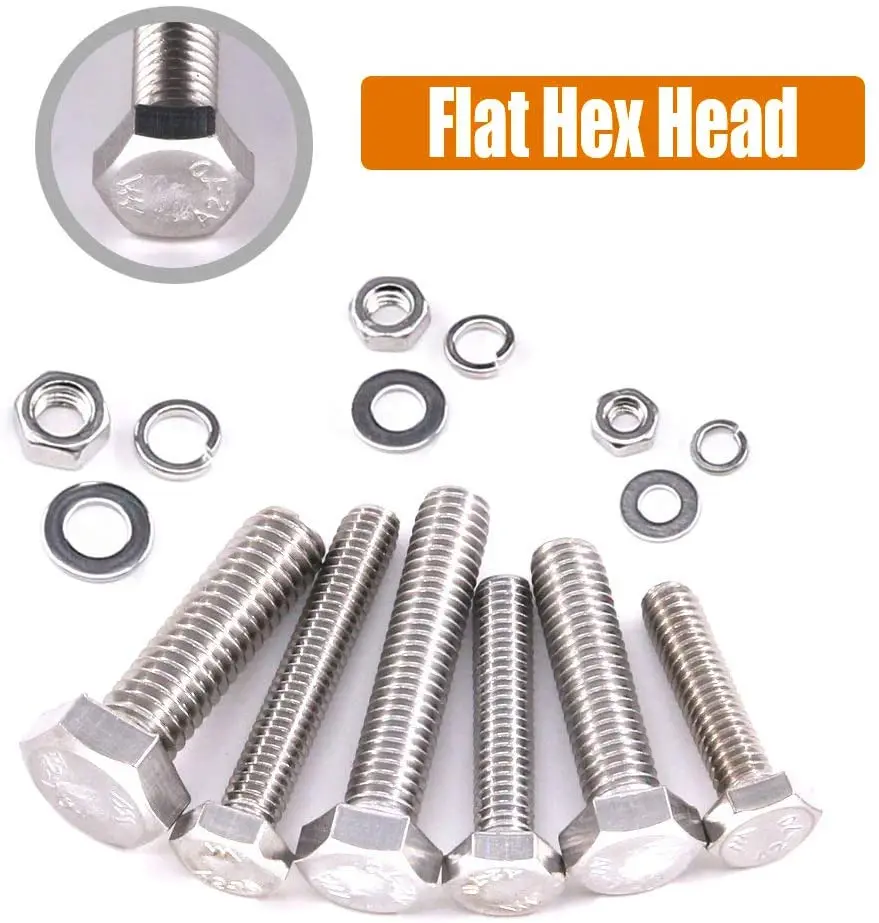 
BESTYCHAO 510pcs Stainless Steel Flat Head Bolts Screws, Nuts, Flat and Lock Washers Assortment Kit 