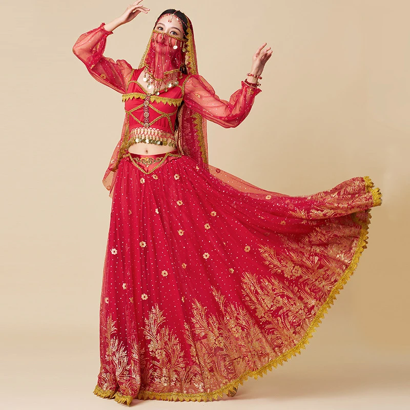 Hot sale  Shiny Golden Pattern Halloween Dress Up Indian Cosplay Aladdin Jasmine Princess Belly Dance Bollywood costumes