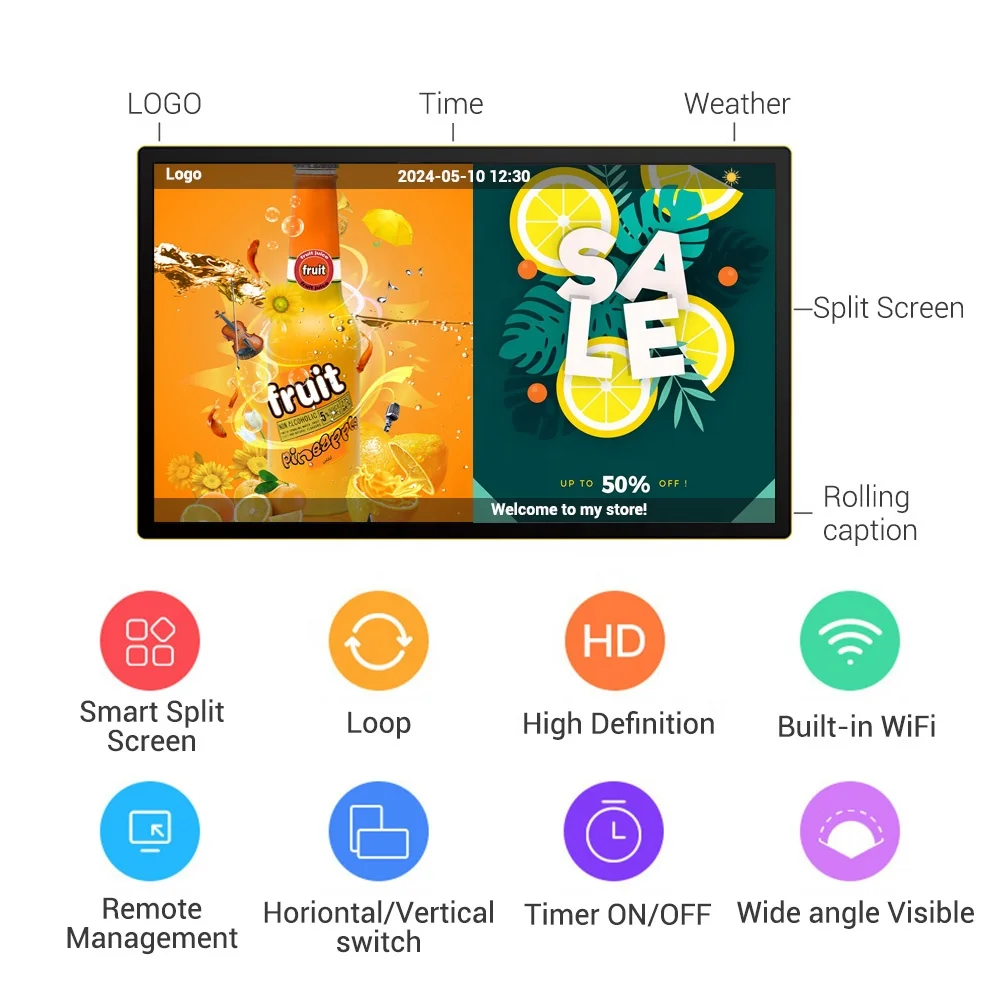 32-дюймовые 43-дюймовые настенные интерактивные цифровые вывески и дисплеи 4K UHD рекламные плееры для ресторана кафе бара
