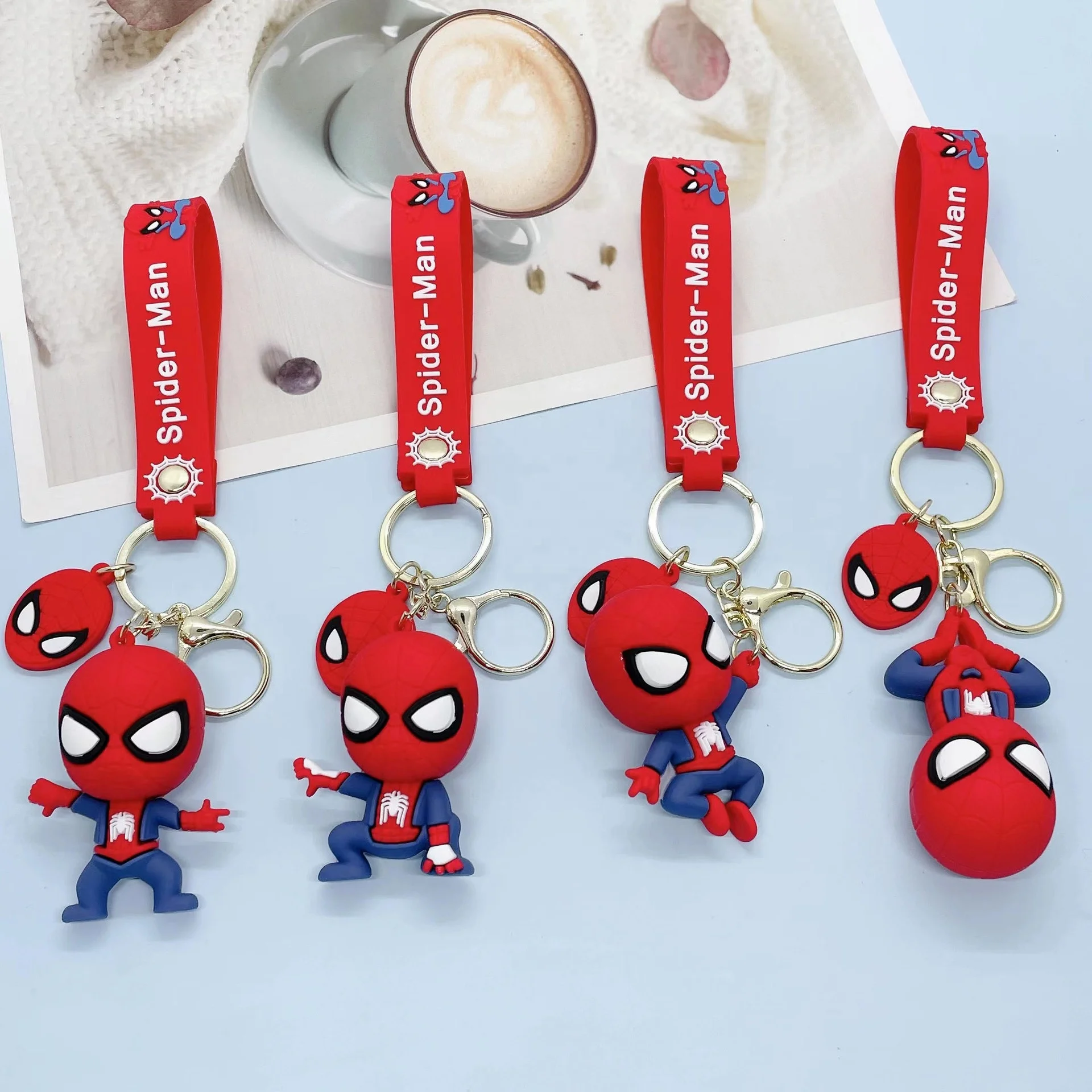 Hot Sale Classical Marvel Series Spider Man 3D Cartoon Soft Rubber Key Chain Car Pendant Bag Hanging Accessories Keychain