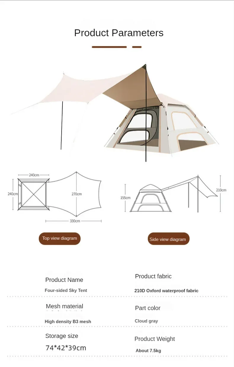 2023 new design outdoor automatic waterproof glamping tents portable tarp 2 in 1 for camping multipurpose tent