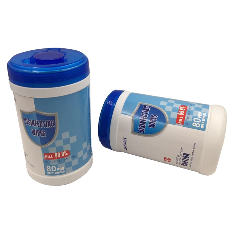 
JUYUAN Wholesales Disposable sanitary surface 75% alcohol wet wipes in barrel canister 