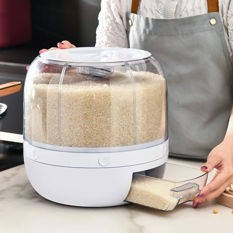 Jeko&Jeko Rice Dispenser Kitchen 6-Grid Rotating Food Grain Dispenser Cereal Storage Box Rice Container Dispenser