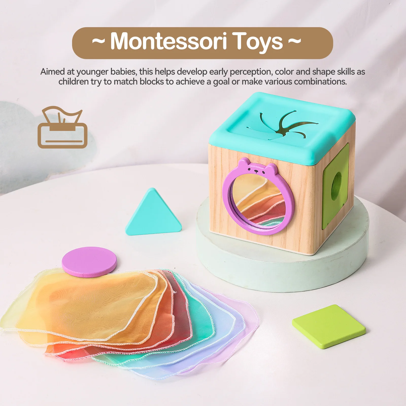 Montessori Toys Wooden Magic Tissue Box 0-3Years Baby Finger Exercise Busy Cube Sensory Toys Kid Educational Activity Game Gifts