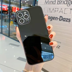 Solid Color Straight Edge Rubik Cube Mobile Phone Protective Cover Case Liquid Glass for Iphone 12 13