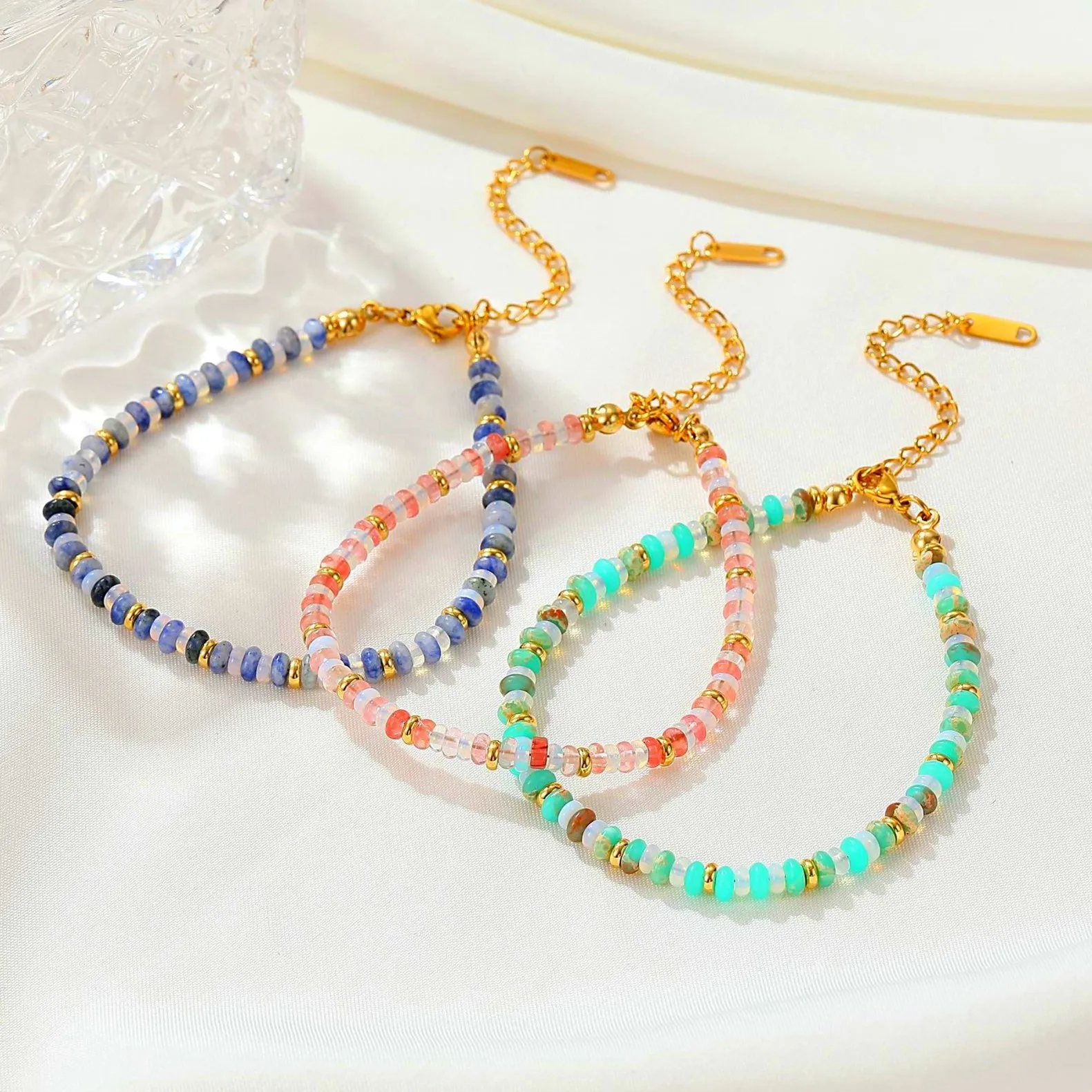Fashion New Natural Stone Handmade Beaded Stainless Steel Jewelry Set Custom Diy Bracelet Necklace Jewelry