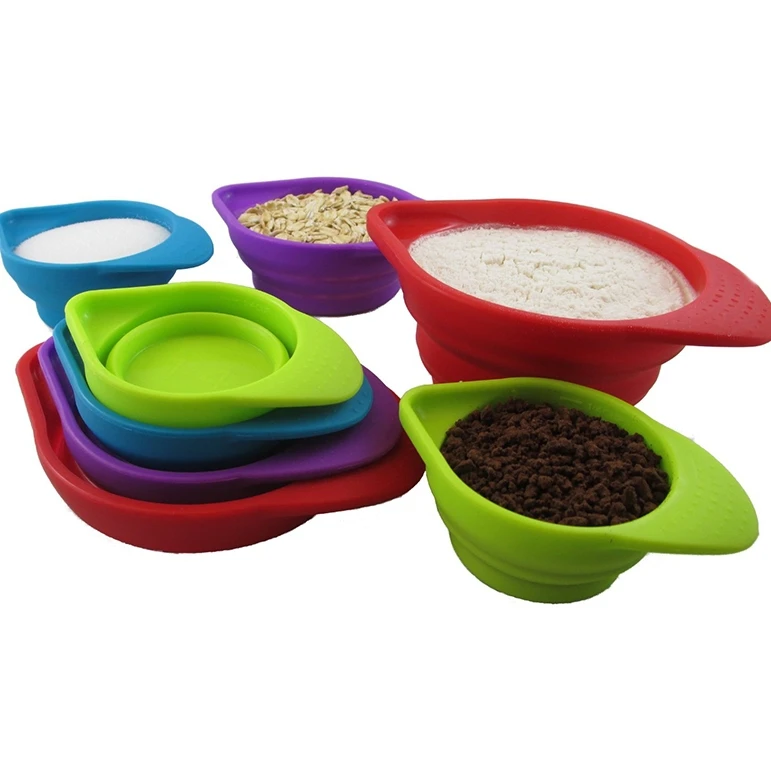 Colorful Plastic And Silicone Measuring Cup And Spoon Measuring Cups Set Of Collapsible