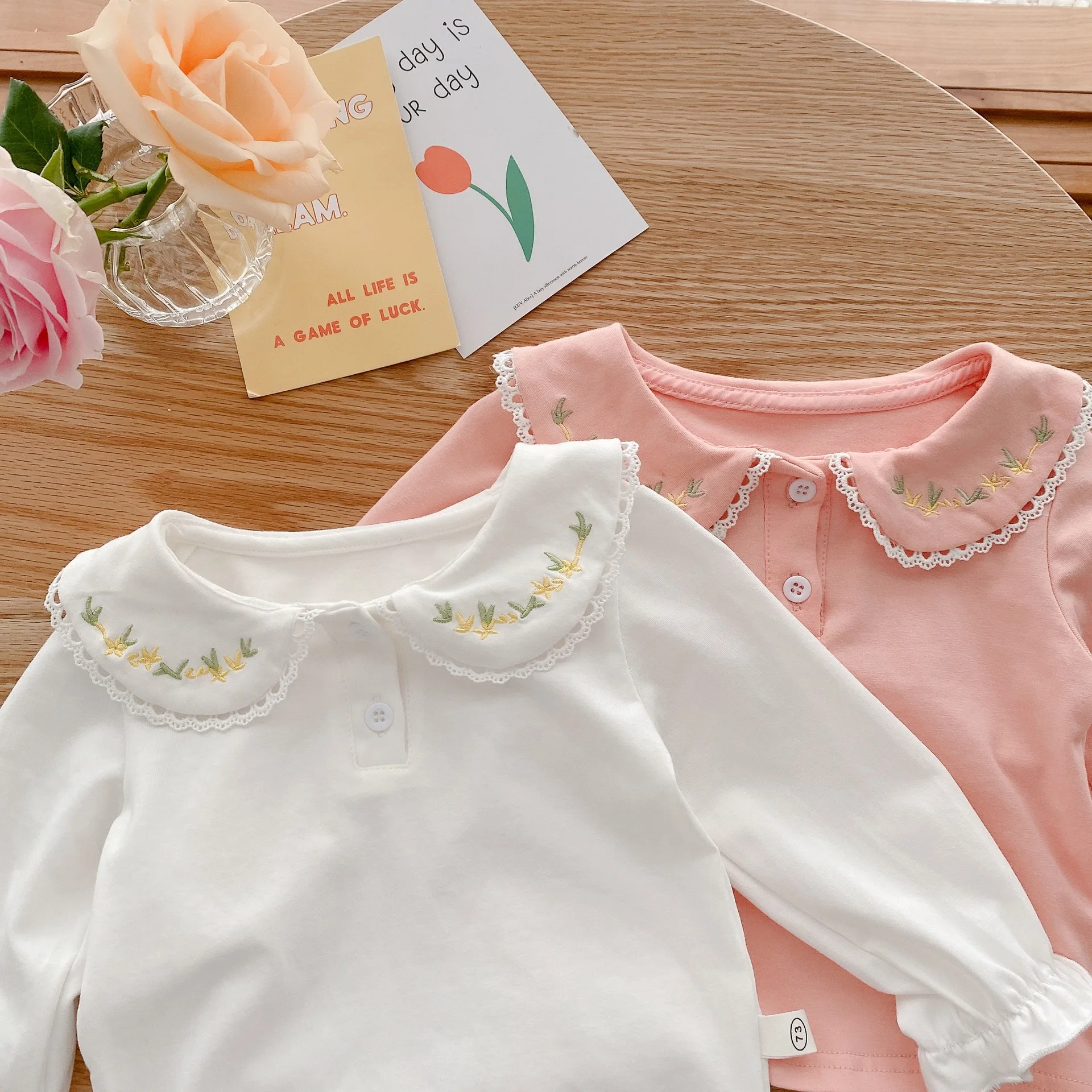 2025 Spring Toddler Baby Shirts For Girls Collar Blouses Vintage White Casual Cotton Girls Blouses