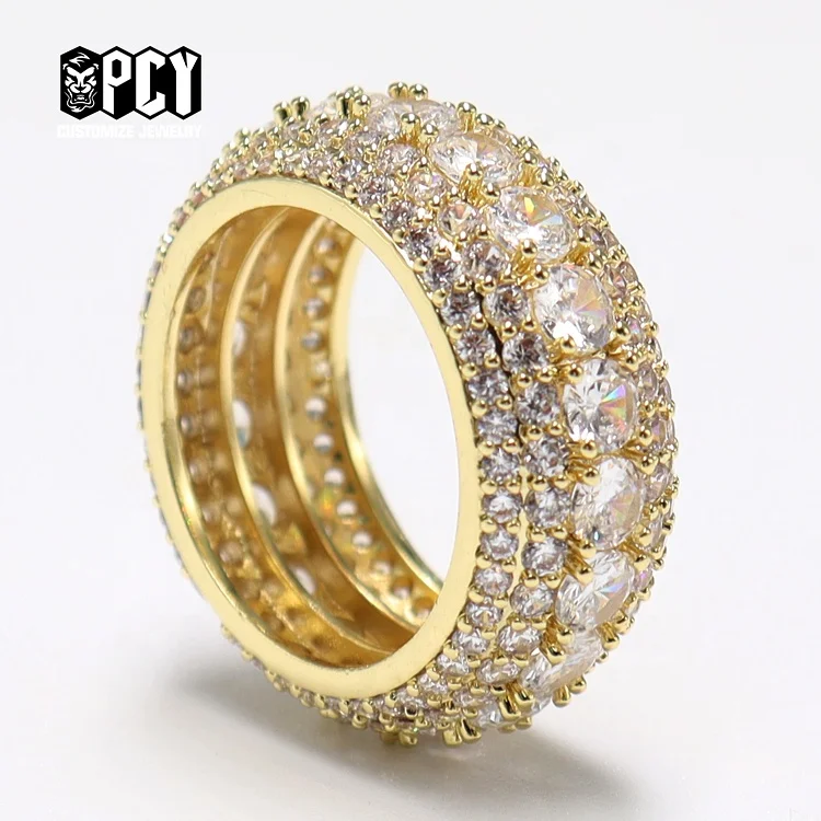 Gold Moissanite Diamond Hiphop Gold Plated Silver Ring women Iced Out Ring For men and women