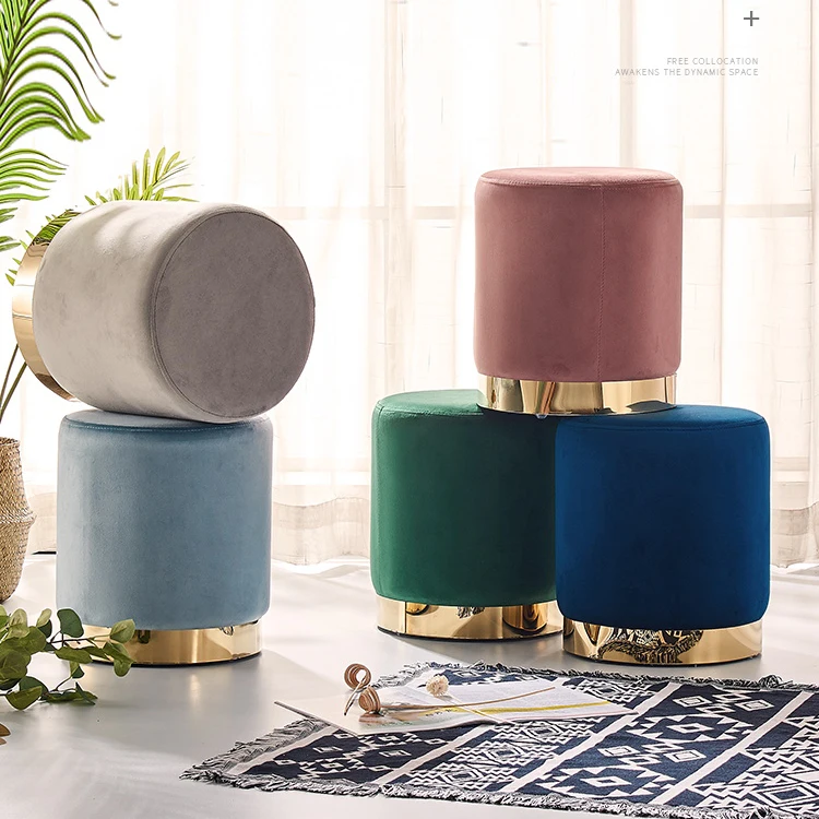Stool New Sale Dining Round Modern Indoor Home Foot Step Living Room Furniture Metal Chairs Ottoman Velvet Luxury Gold Stools