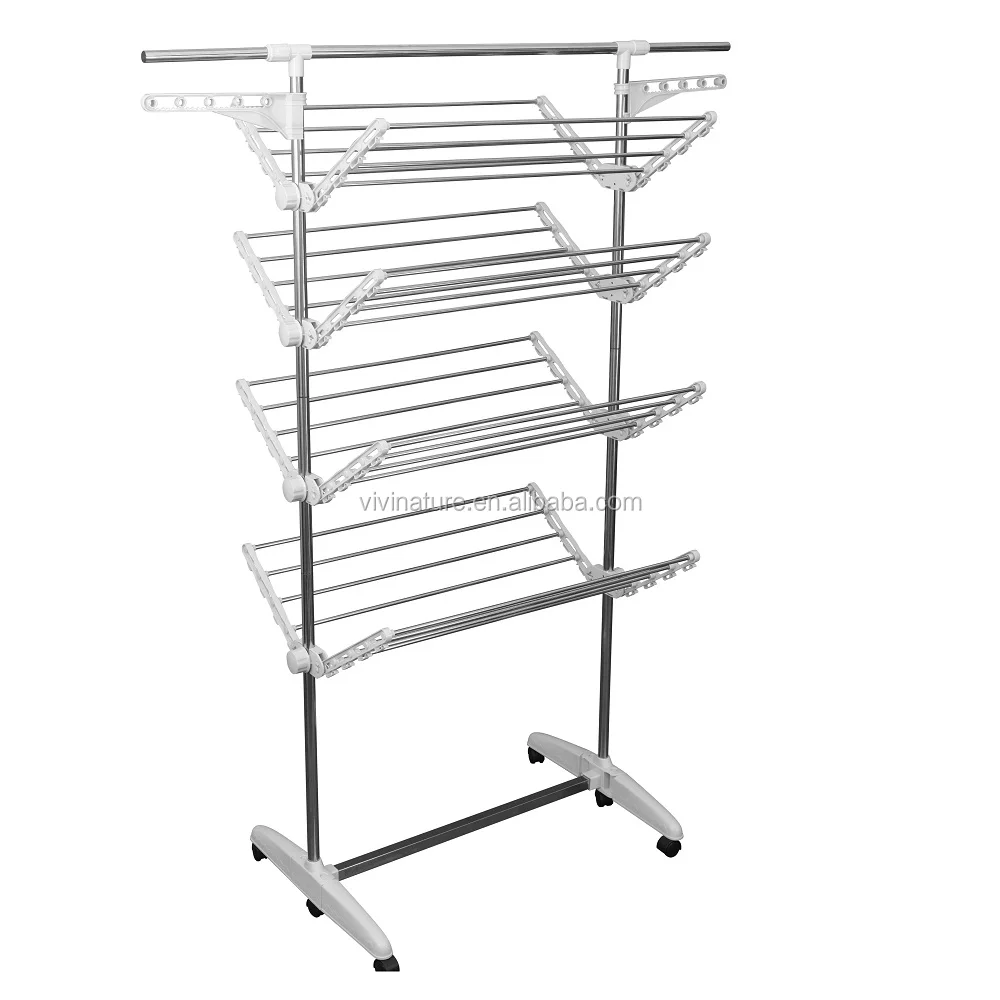 Height Adjustable Multi Layers Laundry Cloth Drying Rack with 6 Wheels