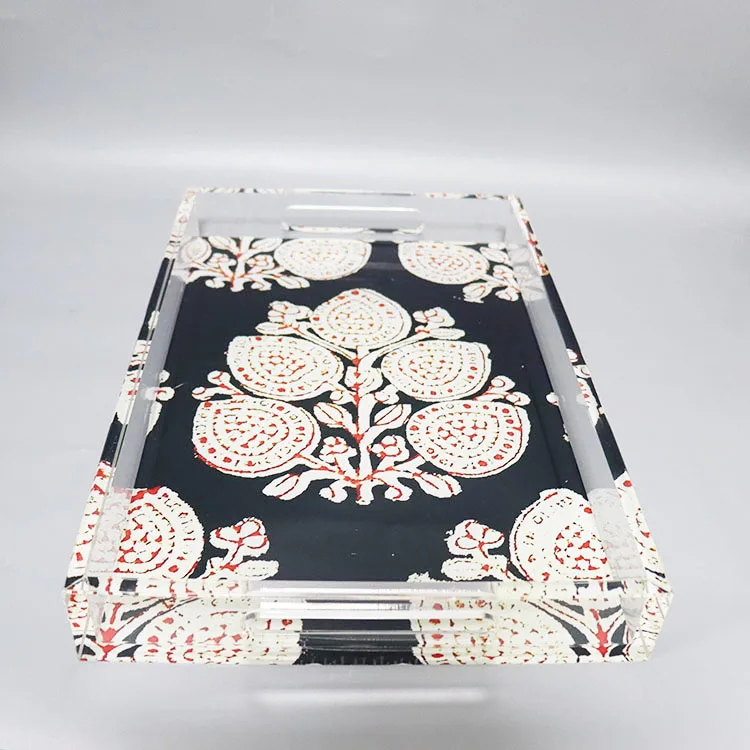 Rectangle Acrylic Serving Trays for Restaurant Food Tray Custom Printed Suqre Display Tray Organizer