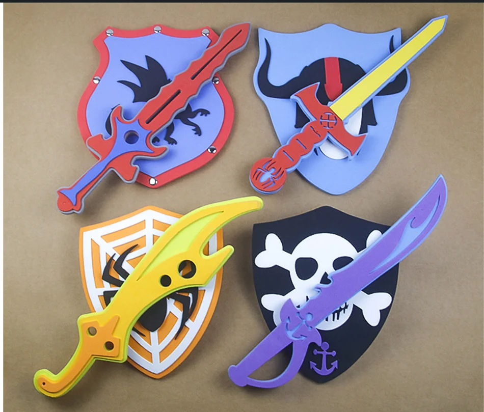Halloween gift EVA Foam Pirate Swords Shield Set  Safe and Soft Eva Foam Toy Sword Knife Foam Weapon  Children Cosplay