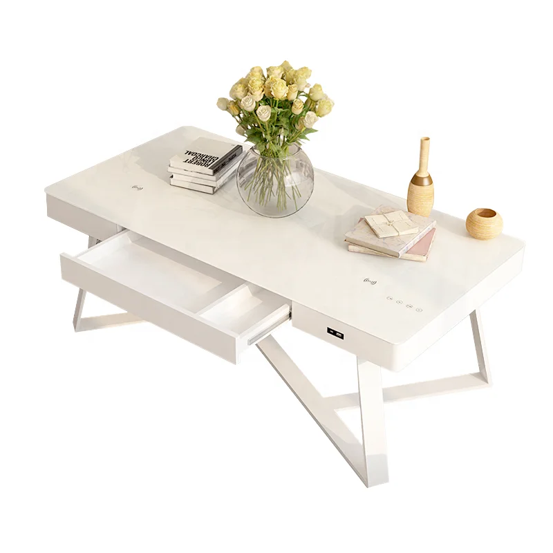 2022 Hot Smart Audio Coffee Table Tempered Glass Side Tables With Speaker And USB Wireless Charging