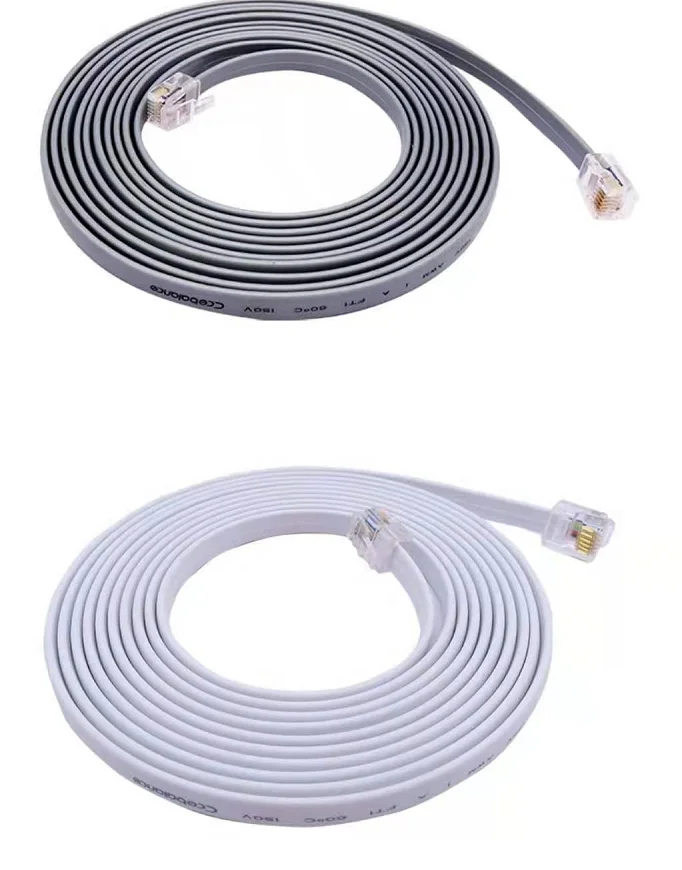 24AWG 26AWG RJ12 Telephone Patch Cord 6P6C Multi Core Straight Modular Cable With Crystal Head Indoor