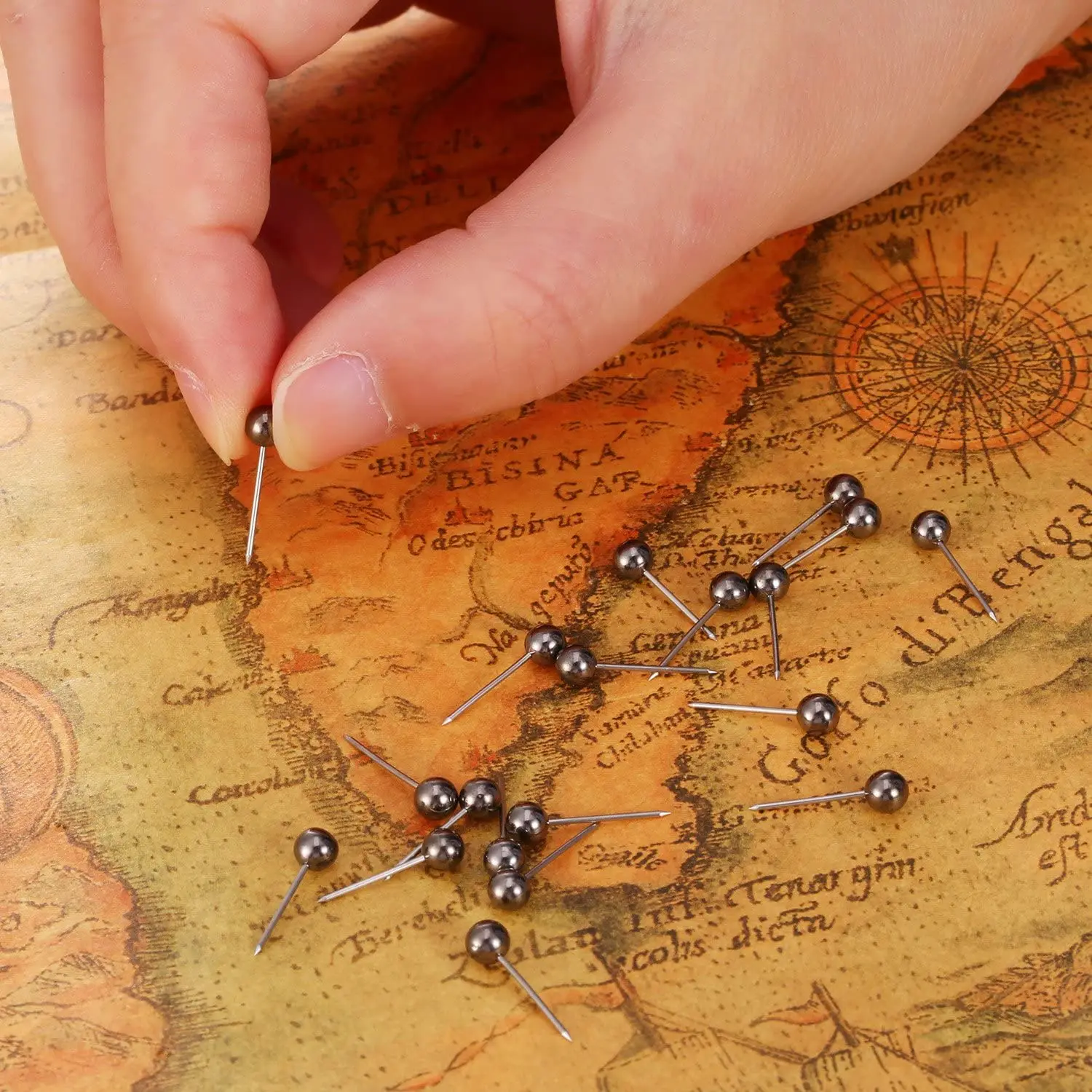 Retro Metallic Black Plastic 1/8 Inch Round Ball Head Map Push Pin Thumb Tacks Push Pins