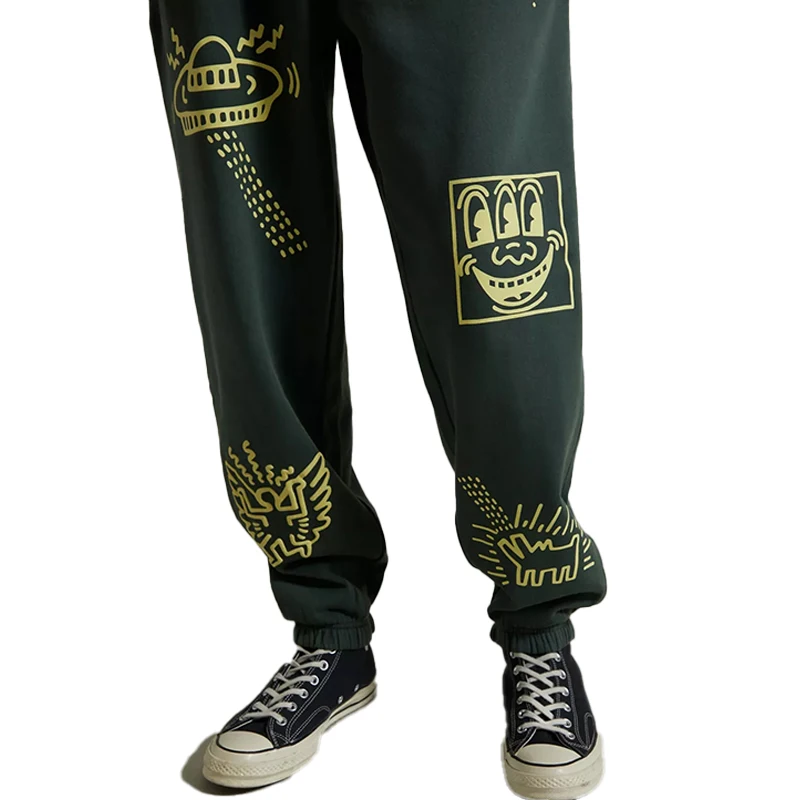 Puff Printing Fashion Designing Streetwear Mens Sweat Pants Workout Outdoor Training Jogging Gym Knit Wide Leg Pant