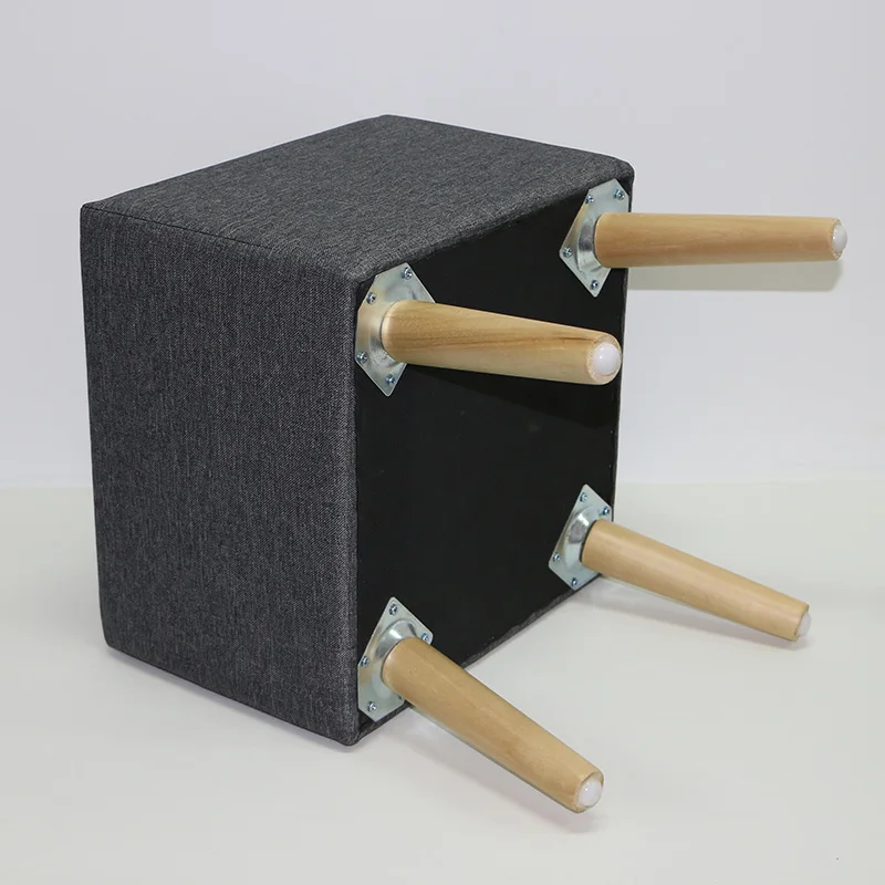 Reatai Modern Hot Sale Dark Grey Wood Sofa Footstool with Wood Legs Gray Fabric Storage Space Table Ottoman Stool