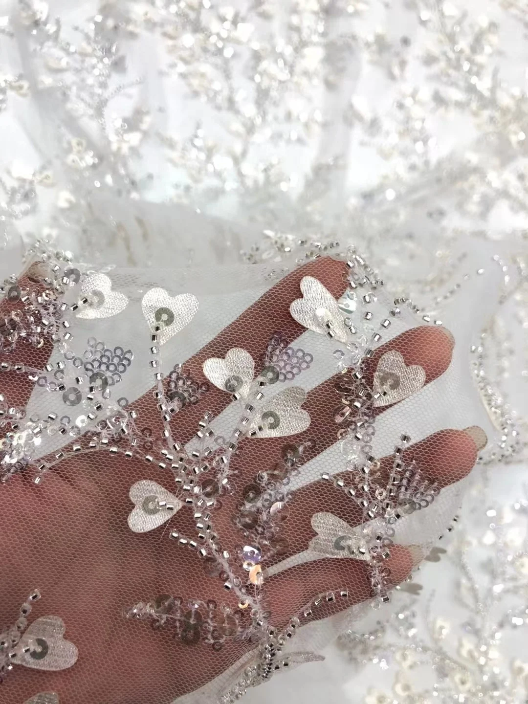 2023 glitter heart sequins embroidery lace fabrics  stones beaded nigerian african swiss 2022 lace fabrics 5 yards nigerian