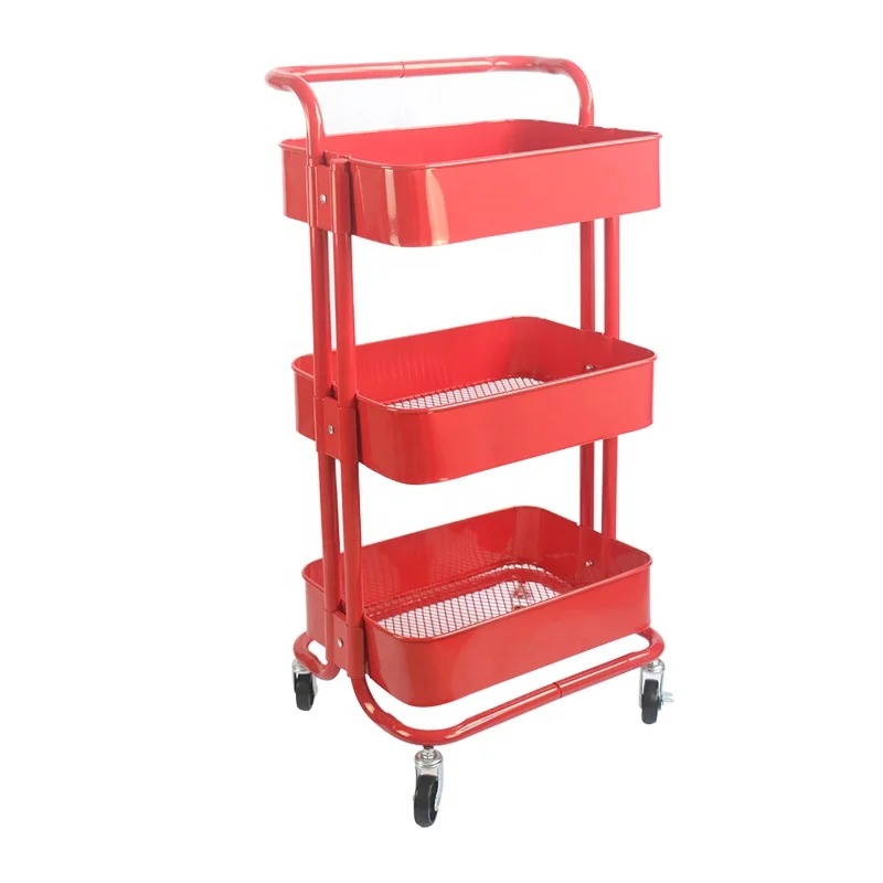 Plastic Hand Utility Rolling Cart Kitchen Food Trolley Cart Storage Rack Kitchen Trolley