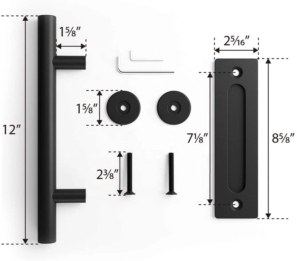 12 Inch Sliding Barn Door Handle Pull and Flush Hardware Set Black Powder Coated Finish Large Rustic Two Side Design