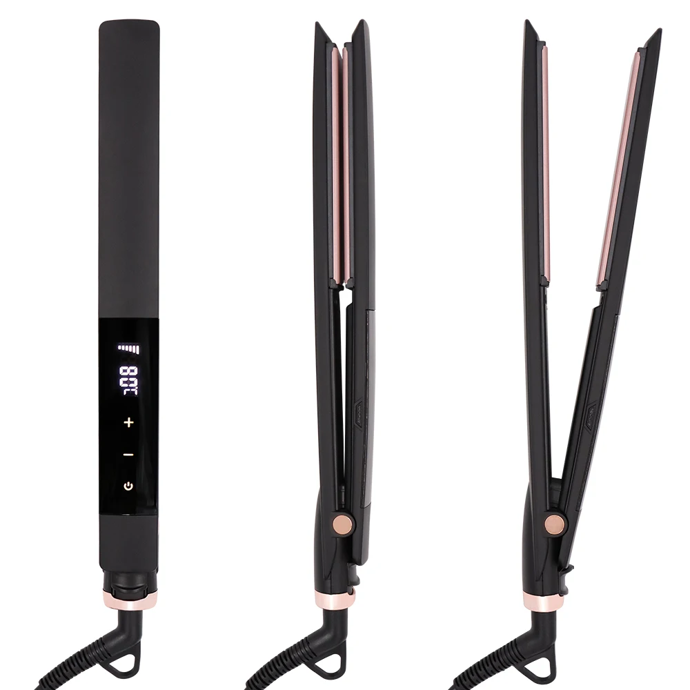 Potable Touchscreen LCD Hair Straightener Flat Iron Titanium Plates Super Thin Body