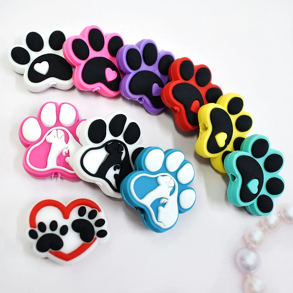 New Design Diy Soft Material Coffee Dogs Paw Print Pvc Focal Bead Dogs Pens Beads For Pen Making