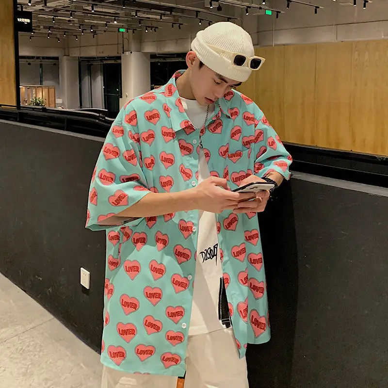 
love letter printed short sleeve shirt printed valentine day shirt men 