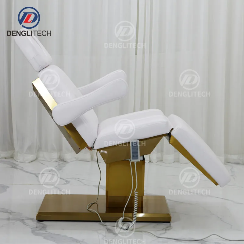 Luxury  European Style White and Gold Base Women  Massage Bed 3 Motors Beauty Salon Electric Massage Table for Facial