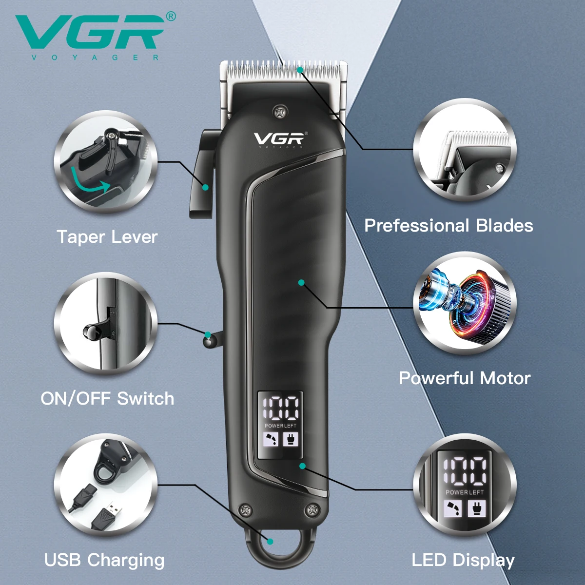 Vgr V-683 New Modle Professional Electric Hair Trimmer Cord And Cordless Hair Clipper For Men Hair Cutting Machine
