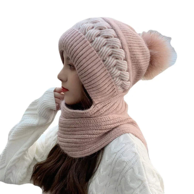 Winter Hat Scarf Ear Muffs Fashion Style Snowproof Neck Warmer One-piece Hood Knitted Cap Warm Ear protection Hat