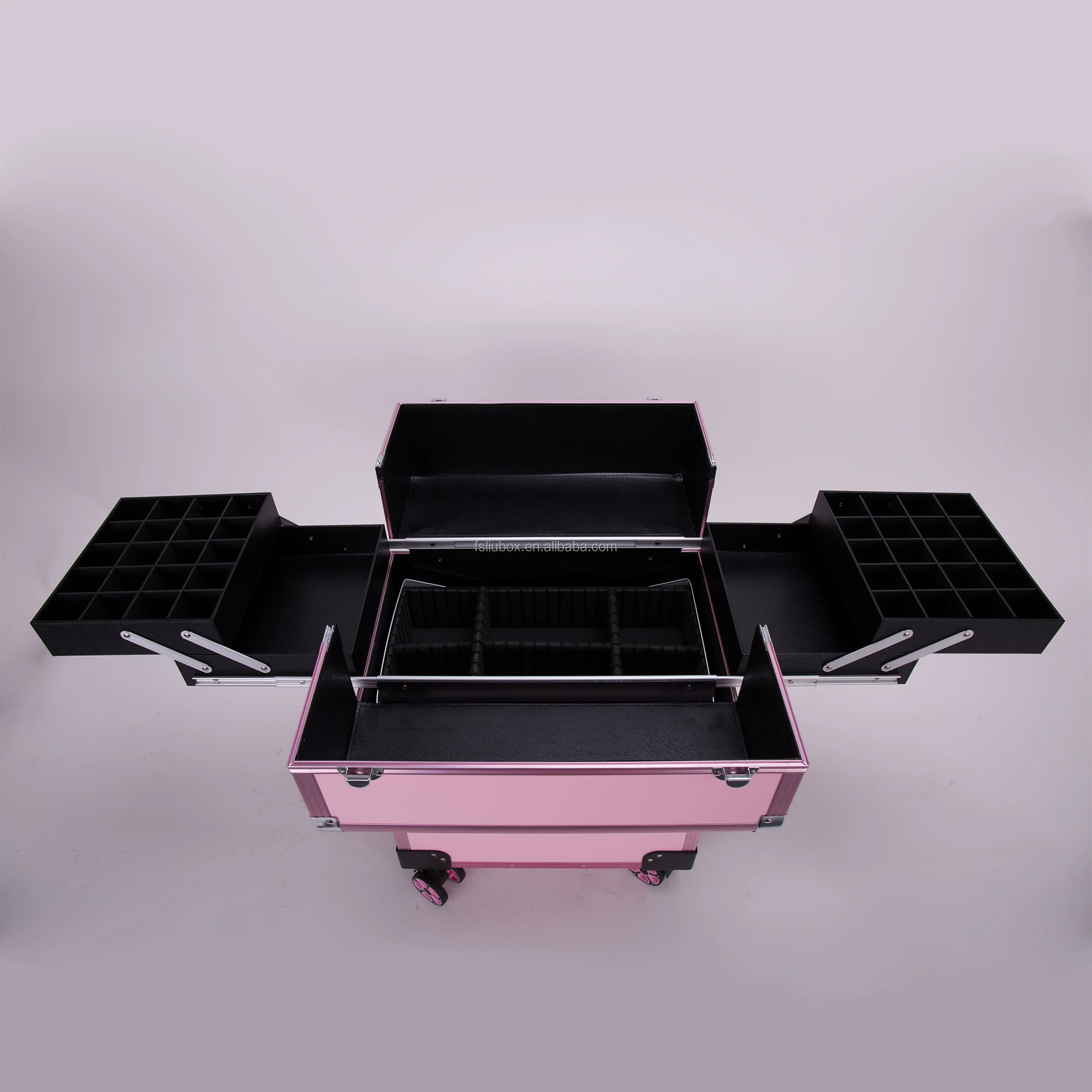 Aluminum  cosmetic case Professional   with basket trolley  beauty case with trays