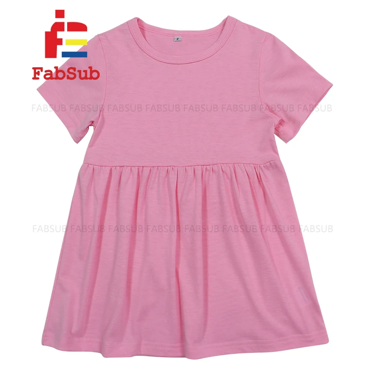 Sublimation Kids Dress Blank Colorful Color Short Sleeve Dresses Cotton Polyester Soft Feel Kids Baby Girls Summer Dresses