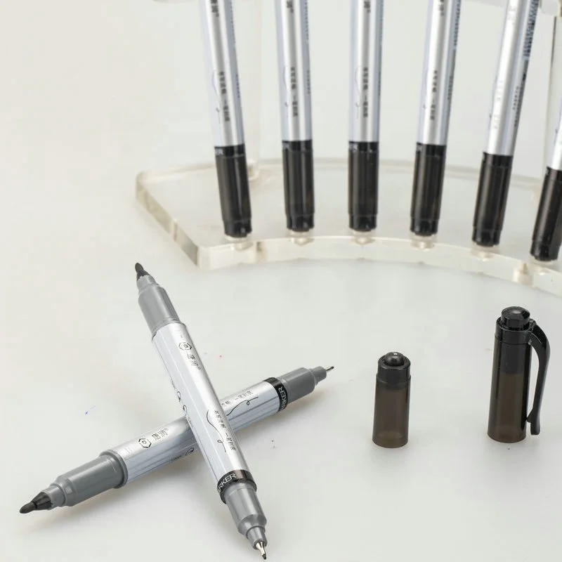 Plastic Double Head Oil Permanent Marker with Needle and Round Tip
