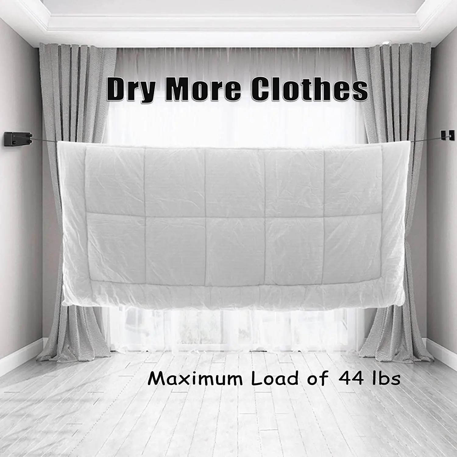 Wall Mounted Space-Saver Drying Line Retractable Clothesline Indoors Laundry Line with Adjustable Stainless Steel Double Rope