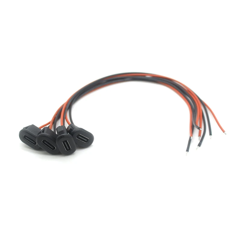 Type-C Female Chassis Waterproof 2P Solder Wire with USB C Pigtail Cable Extension Power Cable to Open End