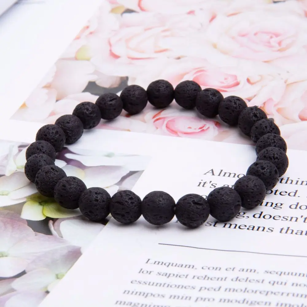 Fashion Unisex Men Women Jewelry Volcanic Diffuser Bracelet Bead Gemstone Stretch Lava Stone Natural Rock 8mm Bracelets, Bangles