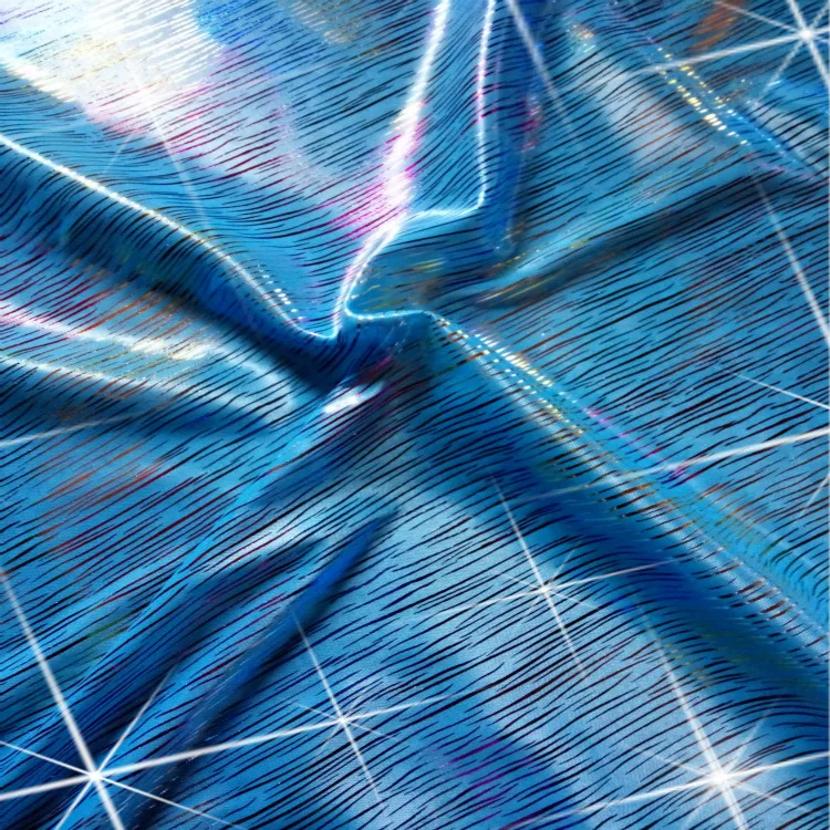Wholesale Double-Sided Metallic Foil Fabric Stretch Fabric Blue Stripe Girls Stage Clothes Fabric