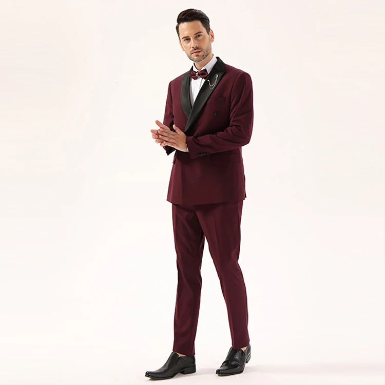 
Wine Red Latest Design High Quality men wedding suit pictures 