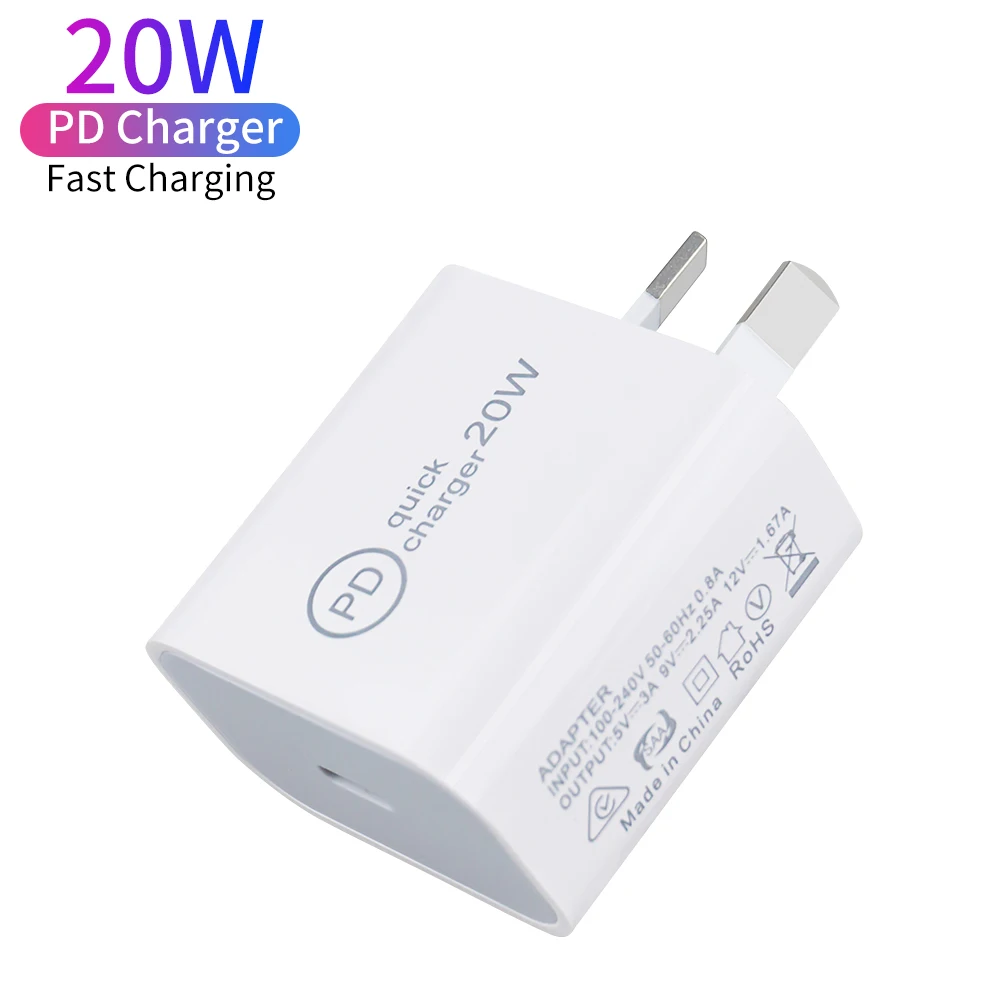 High Quality 20W Australia AU Plug USB Type C Wall Charger for Apple iPhone 12 13 Pro Fast PD Charger Adapter