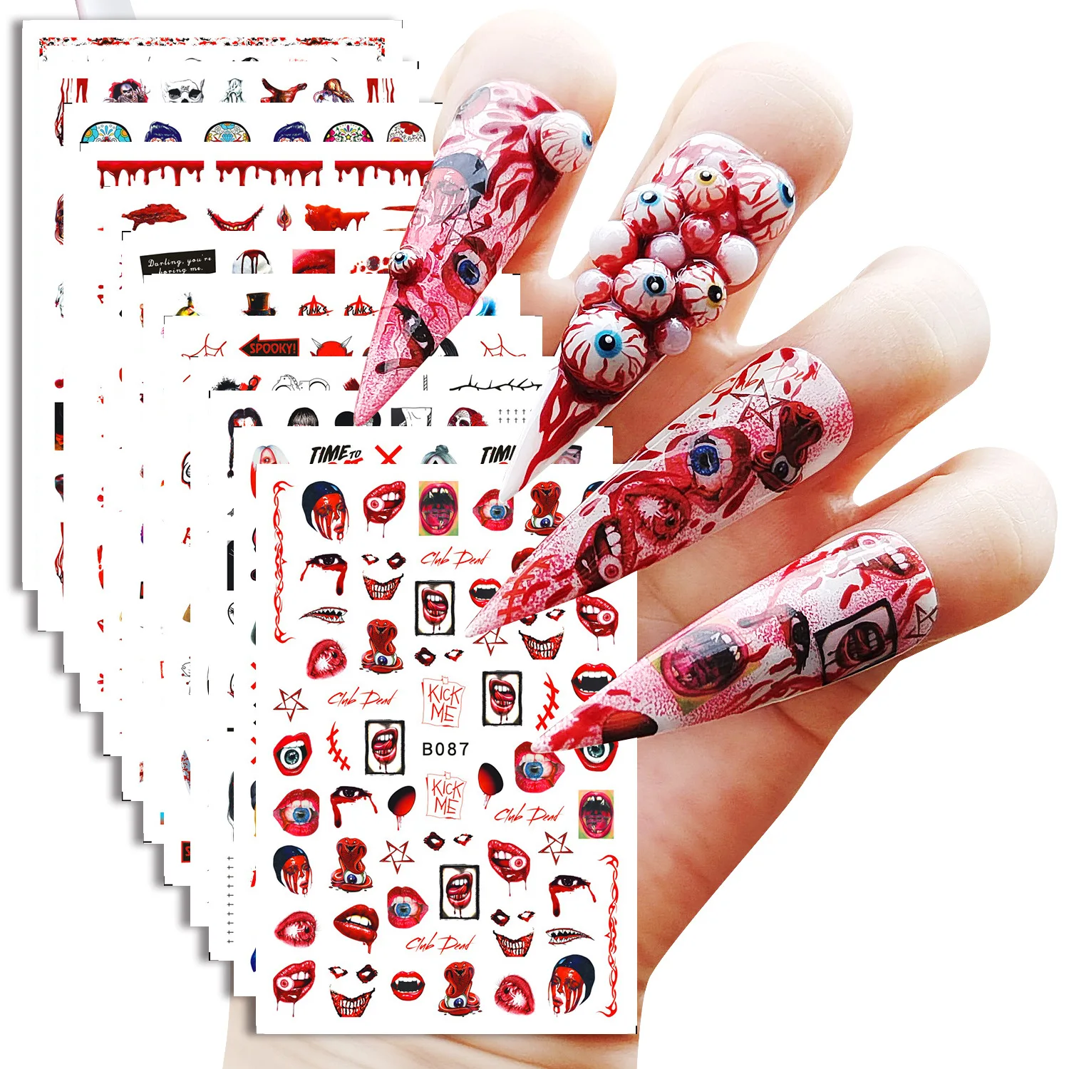 Halloween Nail Art  Sticker Set Anime Skull Bone Decals Gel Polish Slider Accessories Nail Decorations